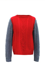 Red Duo Sleeves Cable Knit Sweater