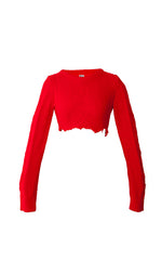 Red Irregular Cropped Sweater
